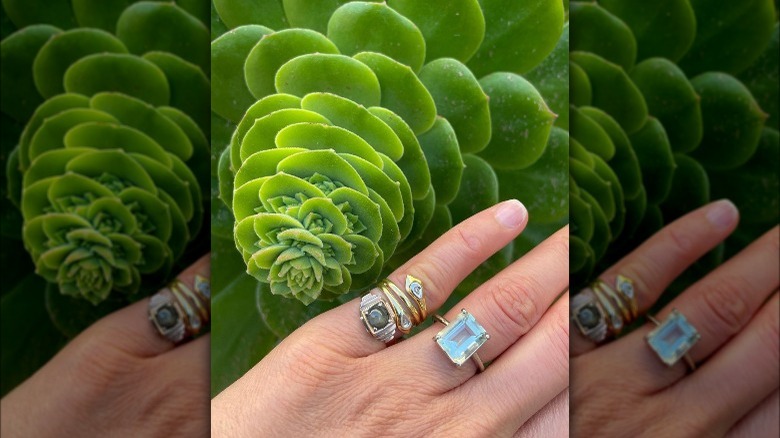 Woman wearing mixed metal rings