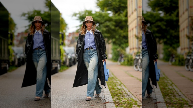 woman walking in jeans