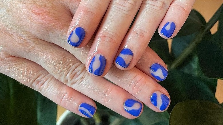 abstract nail design in cobalt blue