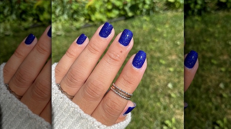 cobalt blue nails with glitter