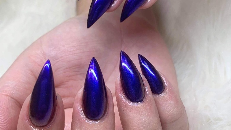 cobalt blue chrome stiletto nails 