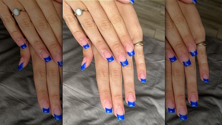 French manicure in cobalt blue