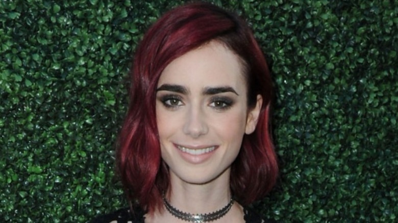 Lily Collins with red hair