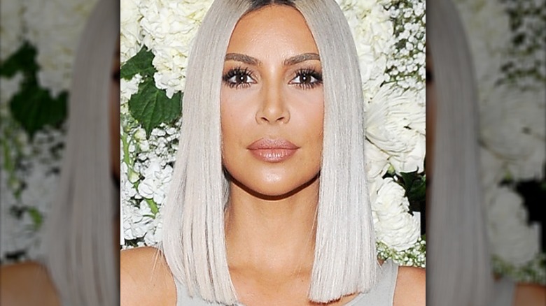 Kim Kardashian with platinum blonde hair