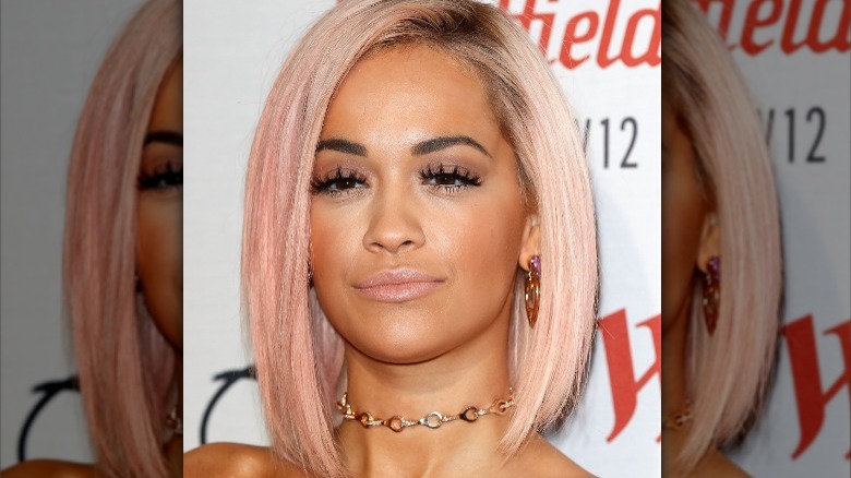 Rita Ora with light pink hair