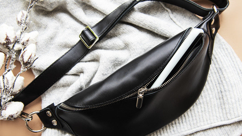 black leather belt bag