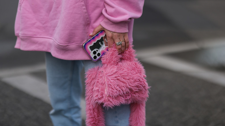 pink furry bag