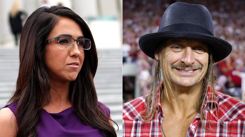 Side-by-side of Lauren Boebert and Kid Rock.