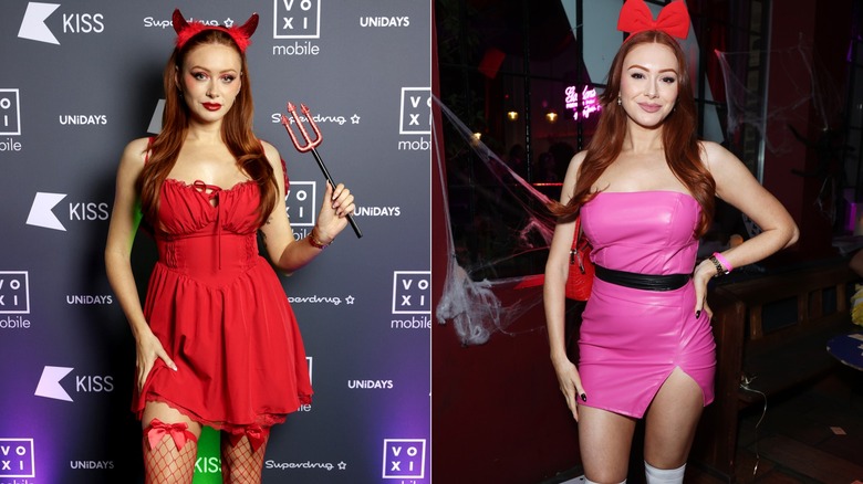 Side-by-side of Elz the Witch dressed as a devil and Blossom from "The Powerpuff Girls"