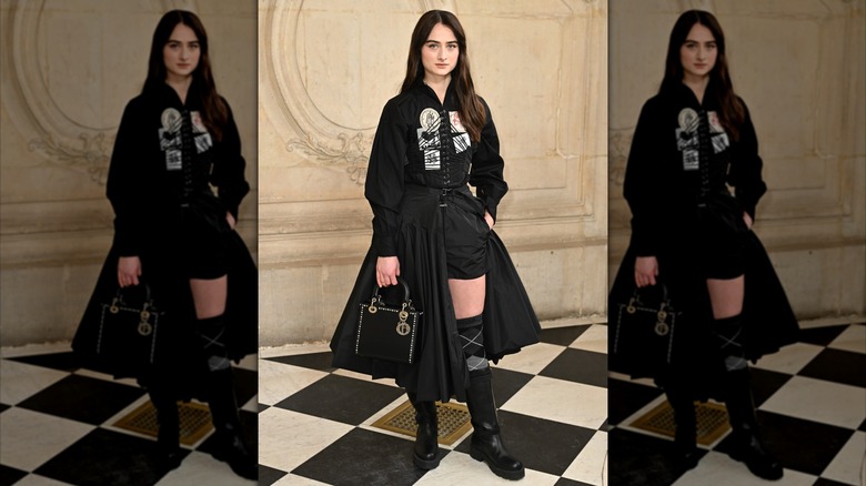 Raffey Cassidy in a black Dior ensemble at Haute Couture Fashion Week 2025.