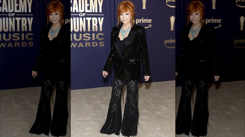 Reba McEntire sequined black jacket lace pants