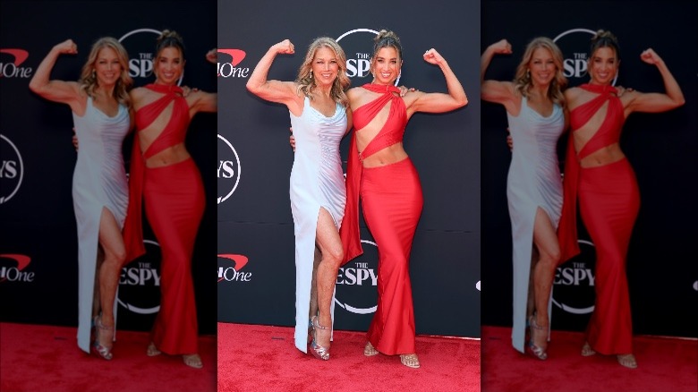 Denise Austin and Katie Austin flexing