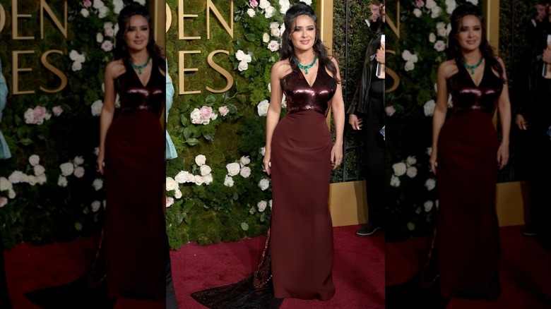 Salma Hayek at the 2025 Golden Globes