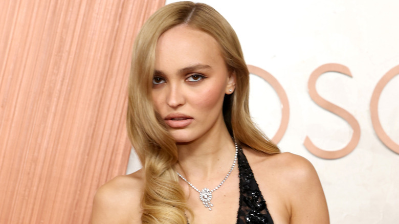 Close up of Lily-Rose Depp at the 2025 Oscars