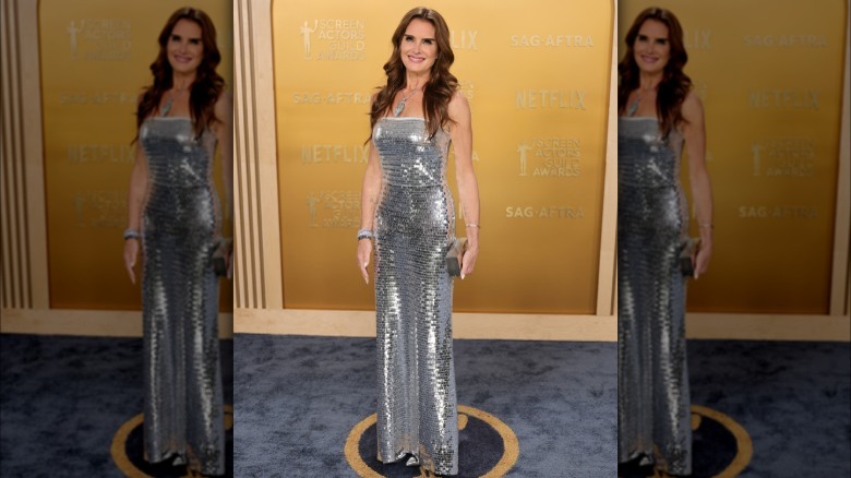 Brooke Shields wearing a metallic dress at the 2025 SAG Awards