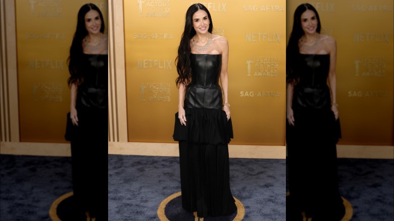 Demi Moore in a black dress at the 2025 SAG Awards