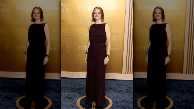 Jodie Foster wearing a brown dress at the 2025 SAG Awards