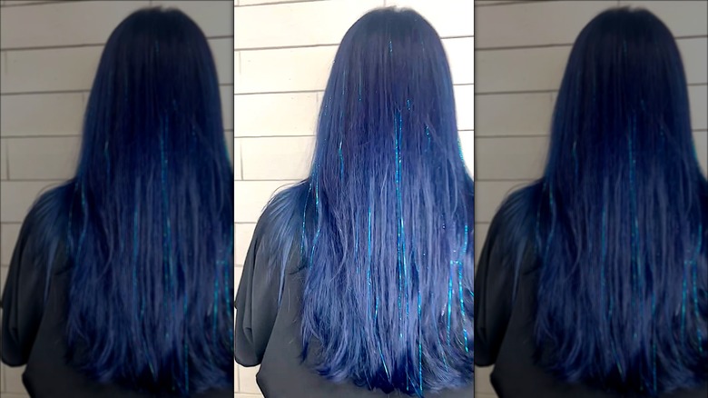 Blue hair with hair tinsel