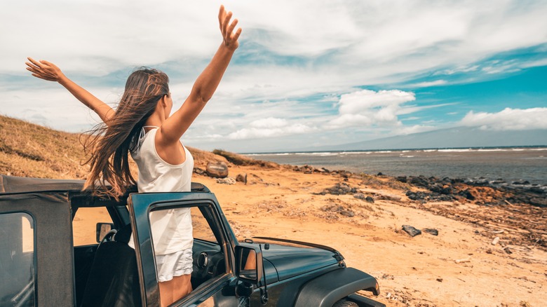 Woman on a road trip