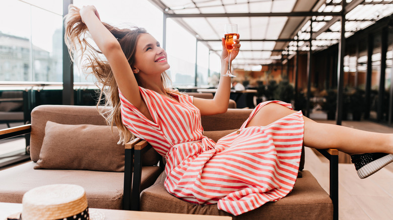 happy woman with colorful outfit