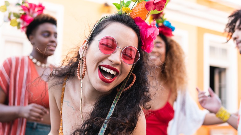 cheerful woman laughing