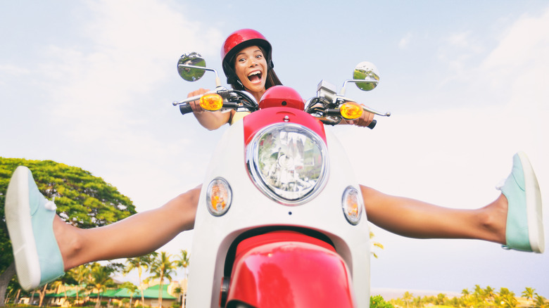 goofy woman on bike