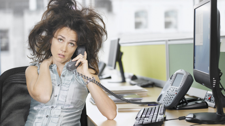 women glued to her job