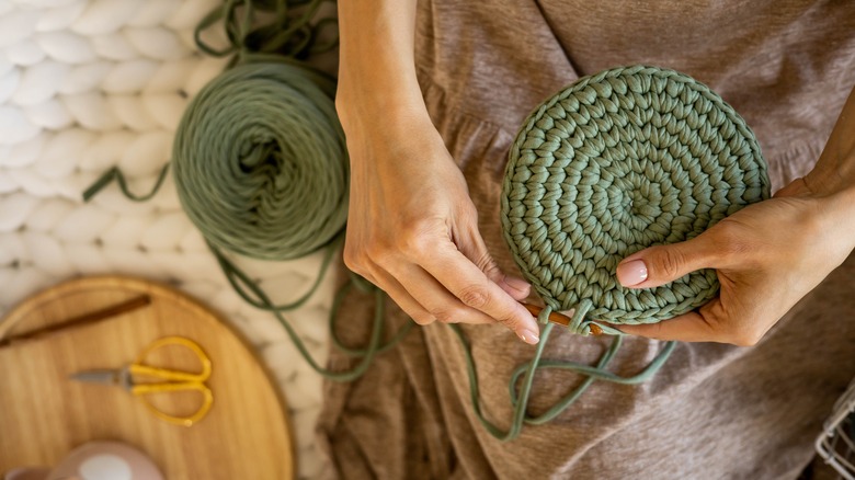 Woman's hands crocheting 