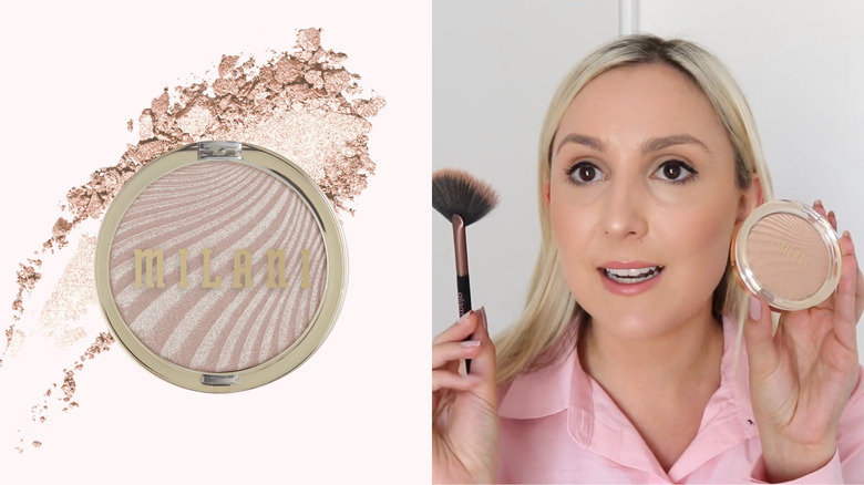 Milani highlighter / YouTuber holding product