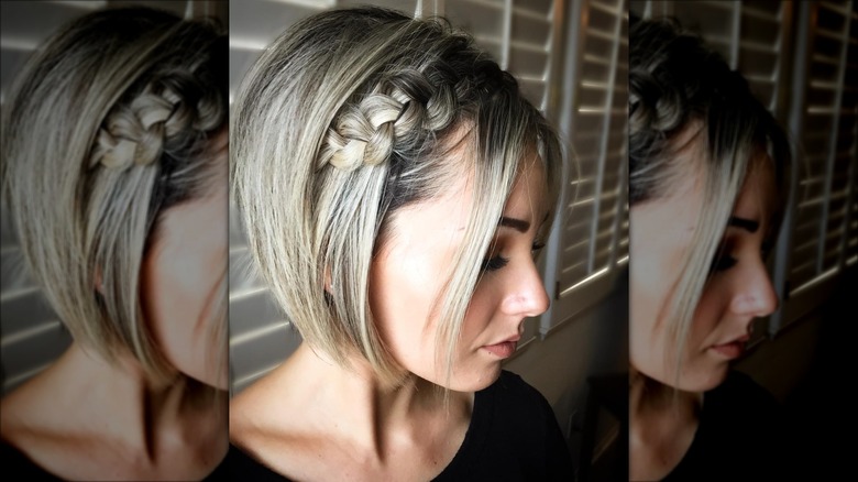 woman with side braid in short hair