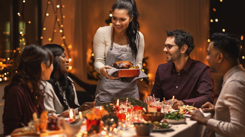 group of friends eating dinner