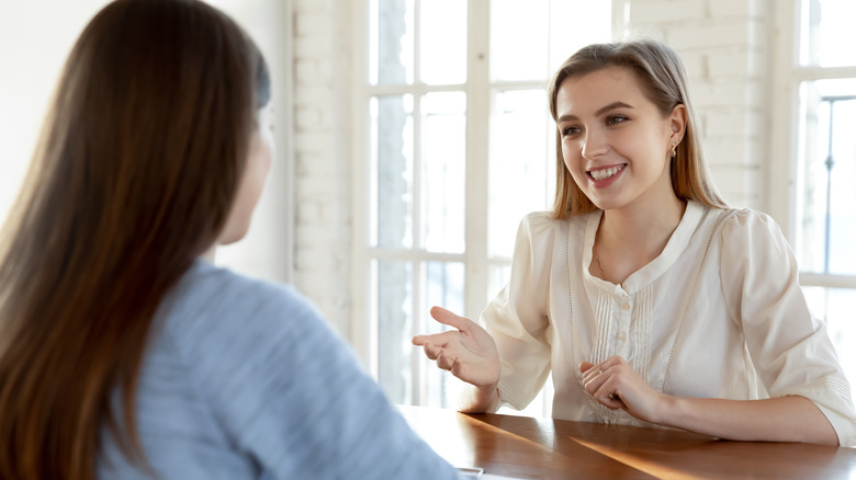 two women talking