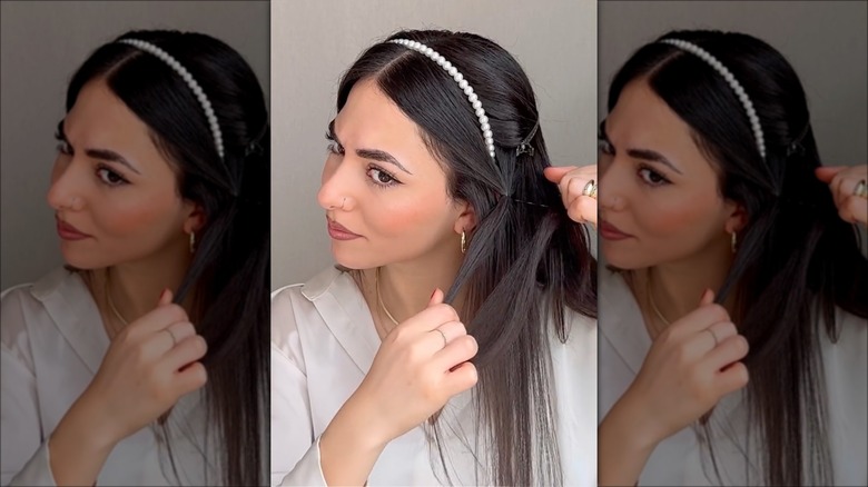 Brunette woman wearing headband