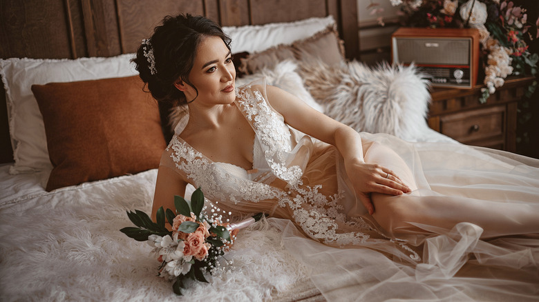 Bride in bridal lingerie