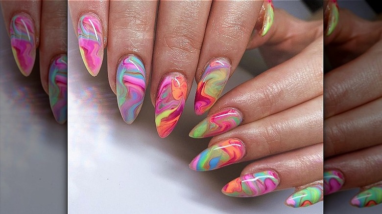 Neon tie-dye manicure 