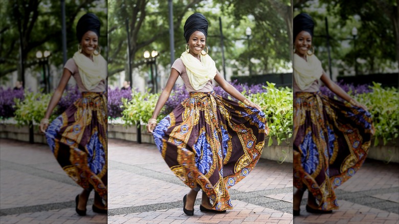 woman with bright skirt