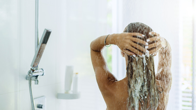 Woman washing hair 