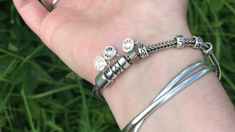 horse-themed charm bracelet on a wrist