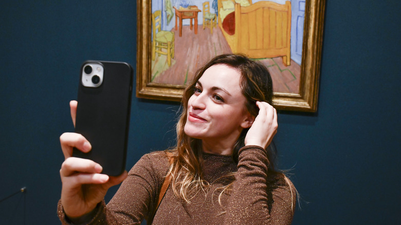 woman filming selfie video