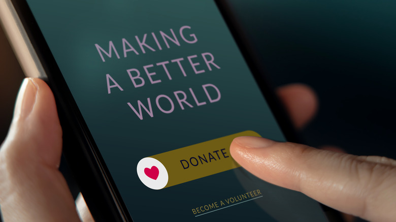 Swiping on phone screen to donate