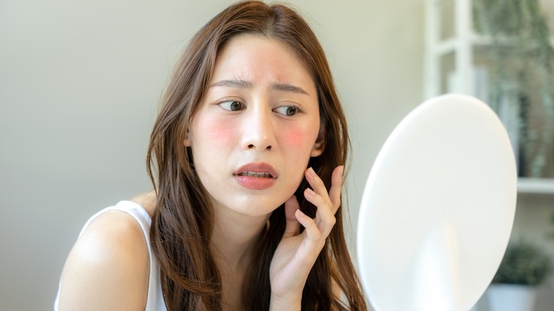 woman with red sensitive skin