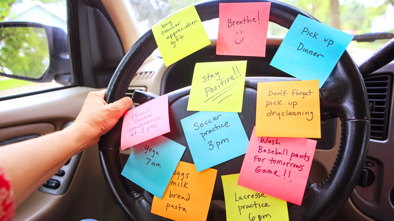 Steering wheel sticky notes