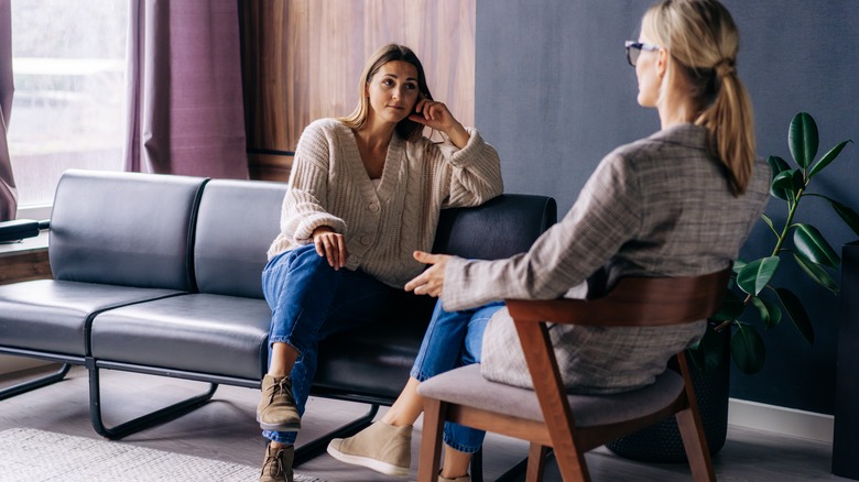 Woman talking to therapist