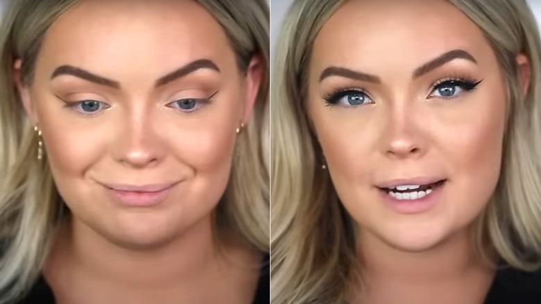 YouTuber applying eyeliner with thin guidelines