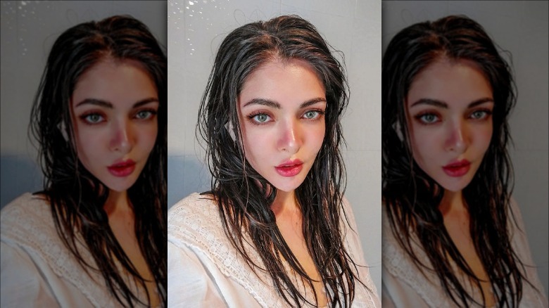 woman with straight wet hair