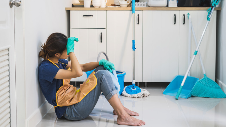 Woman exhausted after chores