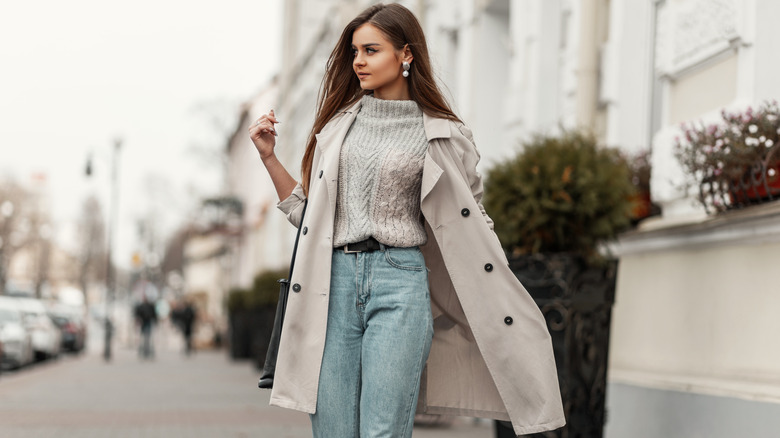 woman wearing a trench coat