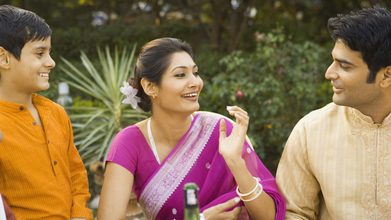 family talking and smiling 