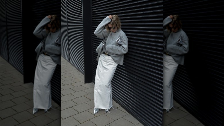 woman in white denim skirt