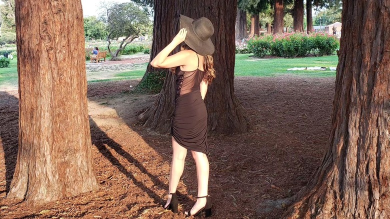 Black floppy hat and dress